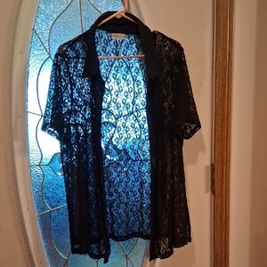 Black Lace Short Sleeve Blouse